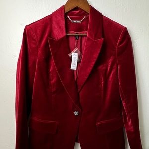 Never Worn ~ White House Black Market Deep Red Velvet Slim Fit Jacket ~ Size 8